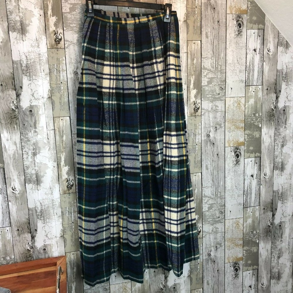 Women's plaid wrap skirt size 10 vintage blue, green, cream and yellow